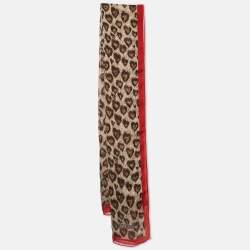 Pre Owned Moschino Larioseta Brown/Red Leopard Print Silk Scarf