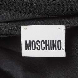 Pre Owned Moschino Larioseta Black Logo Pattern Silk Scarf