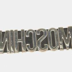 Pre Owned Moschino Black Leather Classic Logo Buckle Bracelet 