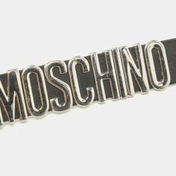 Pre Owned Moschino Black Leather Classic Logo Buckle Bracelet 
