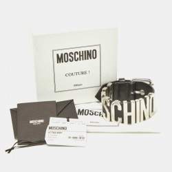 Pre Owned Moschino Black Leather Classic Logo Buckle Bracelet 