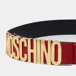 Pre Owned Moschino Red Leather Classic Logo Waist Belt