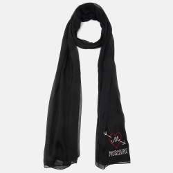 Moschino Black Logo Detail Silk Chiffon Stole
