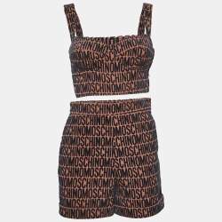 Moschino Brown Monogram Embossed Cotton Blend Shorts Set S