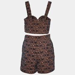 Moschino Brown Monogram Embossed Cotton Blend Shorts Set S
