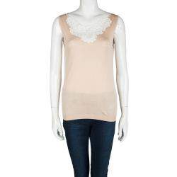 Moschino Beige Knit Lace Neck Trim Detail Sleeveless Top M