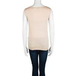 Moschino Beige Knit Lace Neck Trim Detail Sleeveless Top M