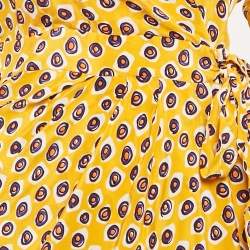 Pre Owned Moschino Yellow Printed Crepe Faux Wrap Midi Dress M