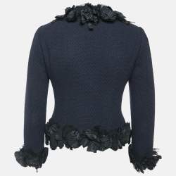Moschino Navy Blue Textured Wool Ruffle Detail Blazer S