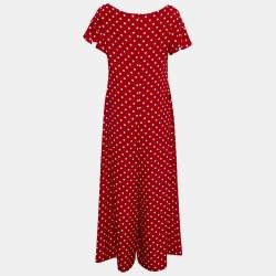 Moschino Red Polka Dot Print Silk Ruffled Jumpsuit L