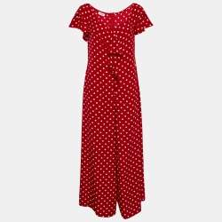 Moschino Red Polka Dot Print Silk Ruffled Jumpsuit L