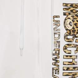 Pre Owned Moschino White Logo Print Cotton Knit Zip-Up Hoodie Jacket XL