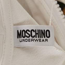 Pre Owned Moschino White Logo Print Cotton Knit Zip-Up Hoodie Jacket XL
