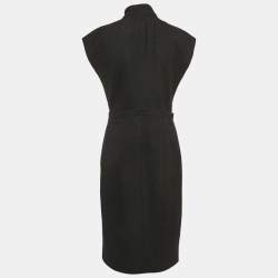 Pre Owned Moschino Black Wool Bow Detail Midi Sheath Dress M