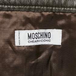 Pre Owned Moschino Brown Leather Flounce Hem Knee Length Skirt L