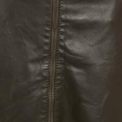 Pre Owned Moschino Brown Leather Flounce Hem Knee Length Skirt L