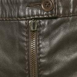 Pre Owned Moschino Brown Leather Flounce Hem Knee Length Skirt L