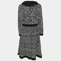 Pre Owned Moschino Black/White Lace Long-sleeved Midi Dress L 