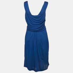 Moschino Navy Blue Jersey Draped Detail Sleeveless Mini Dress L