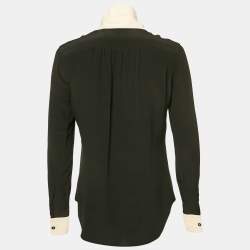 Pre Owned Moschino Black Silk Ruffled Long Sleeve Blouse M