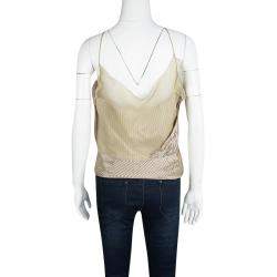 Pre Owned Moschino Striped Silk Chiffon Overlay Embellished Crop Top L