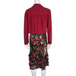 Pre Owned Moschino Couture Multicolor Cherry Print Bottom Ruffle Detail Dress and Blazer Set M
