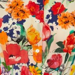 Pre Owned Moschino Multicolor Floral Print Silk Button Front Flared Dress M