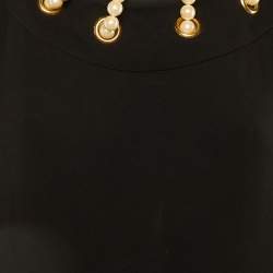 Pre Owned Moschino Black Crepe Pearl Detail Short Dress L