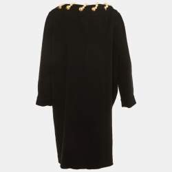 Pre Owned Moschino Black Crepe Pearl Detail Short Dress L