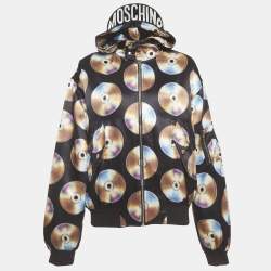 Pre Owned Moschino x H&M Black Disc Printed Cotton Knit Hooded Sweatshirt M