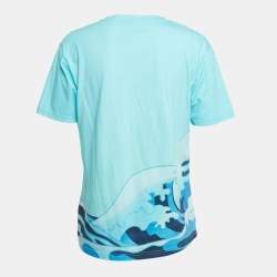 Pre Owned Moschino Swim Blue Gradient Teddy and Shark Print Jersey T-Shirt S