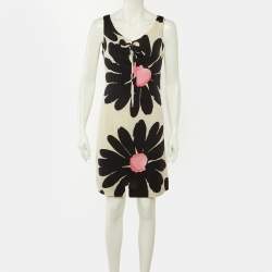 Pre Owned Moschino Cheap & Chic Black & Beige Floral Printed Silk Shift Dress S