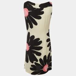 Pre Owned Moschino Cheap & Chic Black & Beige Floral Printed Silk Shift Dress S