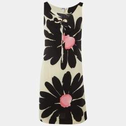 Pre Owned Moschino Cheap & Chic Black & Beige Floral Printed Silk Shift Dress S