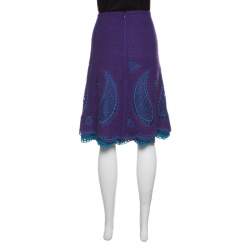 Pre Owned Moschino Purple Wool Cutout Paisley and Floral Motif Detail Skirt M