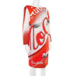 Pre Owned Moschino Couture Red Soda Can Printed Cotton Shift Dress L