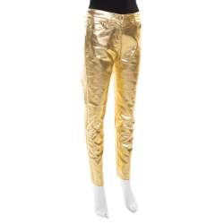 Pre Owned Moschino Couture Metallic Gold Cotton Stretch Tapered Jeans M