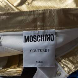 Pre Owned Moschino Couture Metallic Gold Cotton Stretch Tapered Jeans M