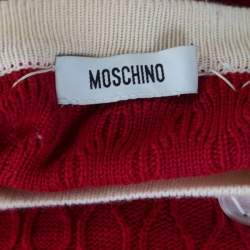Moschino Red and White Wool Logo Button Detail Cropped Cardigan M