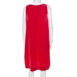 Pre Owned Moschino Red Silk Crepe Bow Detail Sleeveless Dress L