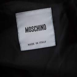 Moschino Black Wool Ruffled Trim Rosette Applique Button Front Long Coat M