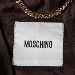 Pre Owned Moschino Brown Dobby Jacquard Cotton Blend Ruffled Trim Blazer M