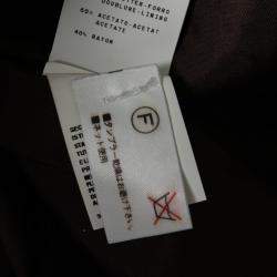 Pre Owned Moschino Brown Dobby Jacquard Cotton Blend Ruffled Trim Blazer M