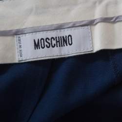 Moschino Navy Blue Cotton Embroidered Embellished Detail Fitted Trousers M 