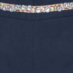 Moschino Navy Blue Cotton Embroidered Embellished Detail Fitted Trousers M 