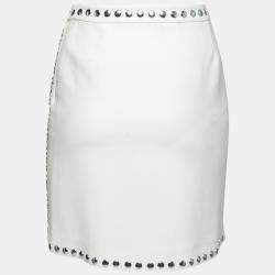 Pre Owned Moschino Cheap and Chic Cream Crepe Beaded Floral Pattern Skirt S