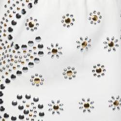 Pre Owned Moschino Cheap and Chic Cream Crepe Beaded Floral Pattern Skirt S