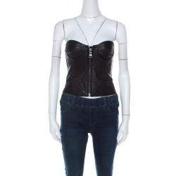 Moschino Cheap and Chic Black Leather Front Zip Corset Top S 