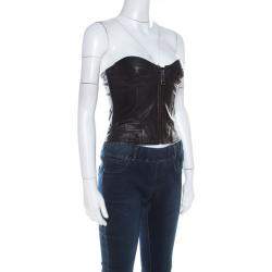 Moschino Cheap and Chic Black Leather Front Zip Corset Top S 