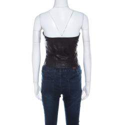 Moschino Cheap and Chic Black Leather Front Zip Corset Top S 